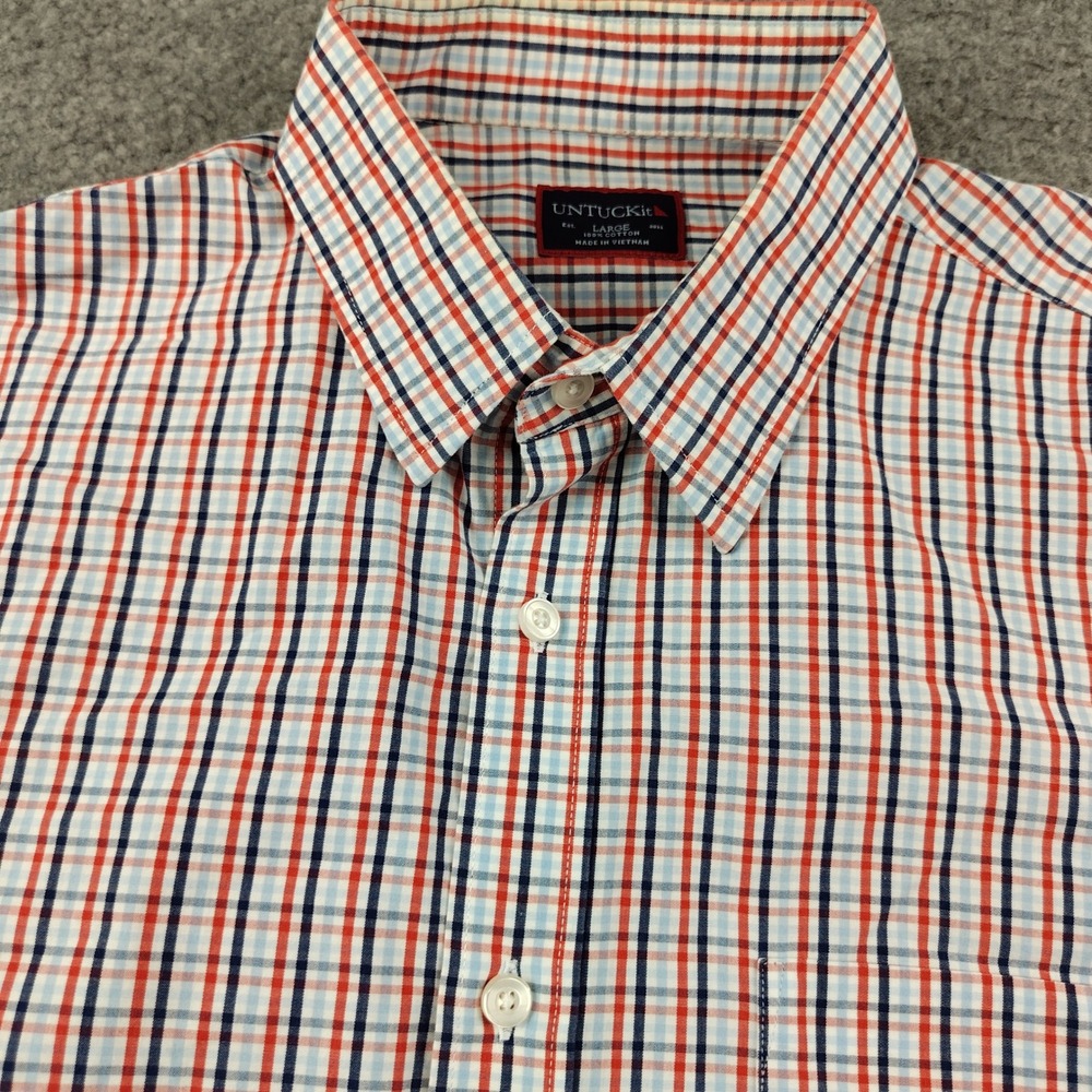 UNTUCKit Button Down Shirt Mens Large Red White Blue Tattersall Check Cotton